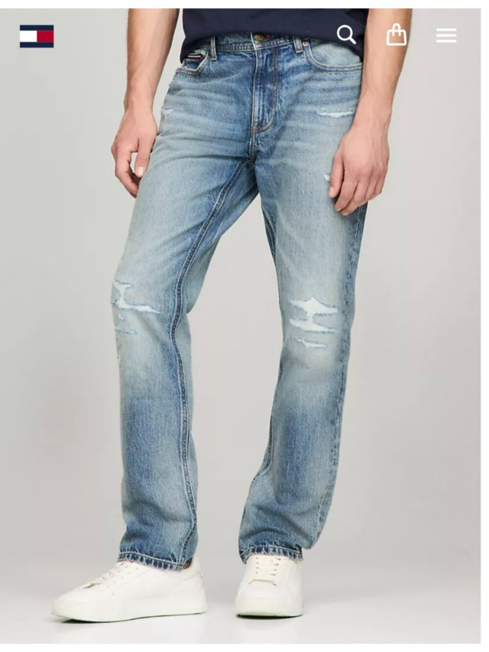 NWT Tommy Hilfiger Medium Wash Distressed Straight Jean 34/30